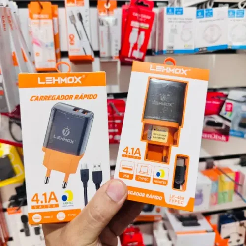 Carregador Rápido 4.1A LEHMOX LE-489 Fonte com 2 portas USB - Acompanha Cabo Tipo-C