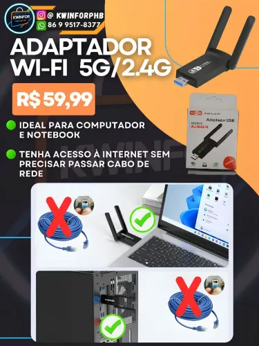 Adaptador WI-FI para Computador e Notebook 5 G / 2.4 G - Conecte-se à Internet sem cabo