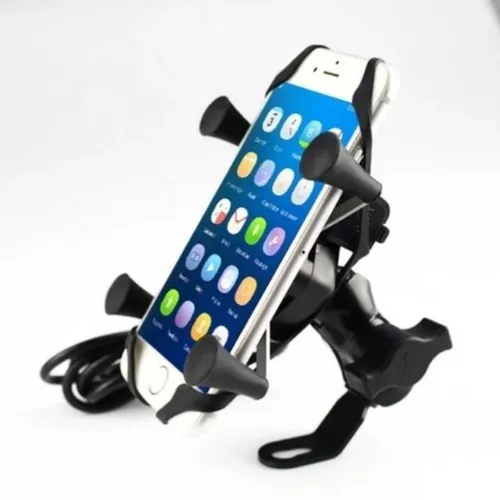 Suporte Celular Pra Moto Boy Garra Ferro C/ Carregador USB P/ Retrovisor