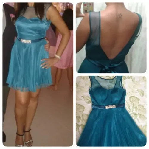 Vestido de festa curto com decote nas costas - verde petróleo tam M 