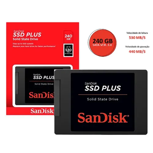 SSD 240GB, SATA III 2.5", Leitura 530MB/s, Gravação 440MB/s - SanDisk em São Luís ma