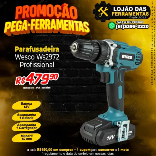 Parafusadeira Com 1 Bateria 18v Profissional Wesco Ws2972