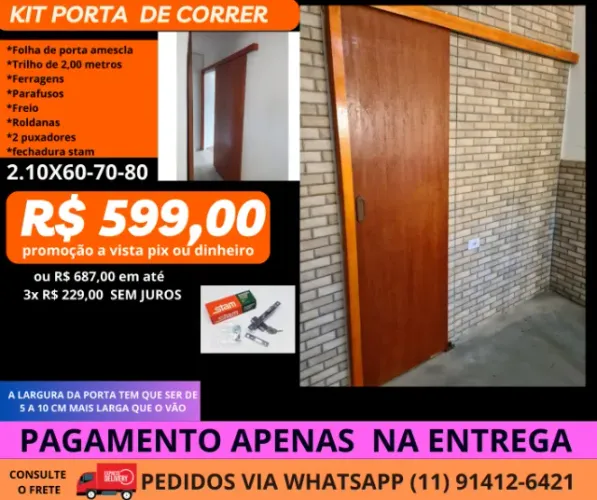Porta De Correr De Madeira  Completa C/trilho 210x80 - pagamento na entrega