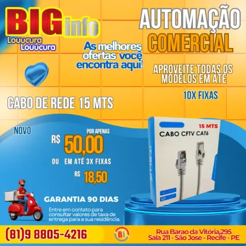 Cabo De Rede 15 Metros Alta Velocidade Cat6 Transmissor De Dados