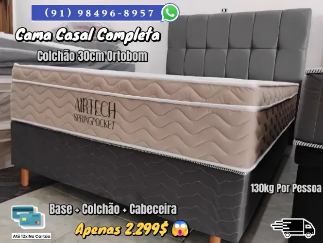 CAMA DE CASAL COMPLETA COM CABECEIRA