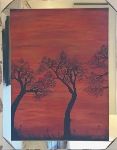 Quadro Entardecer com moldura espelhada. 88 x 68