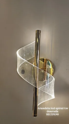Arandela LED Spiral Dourada 4w