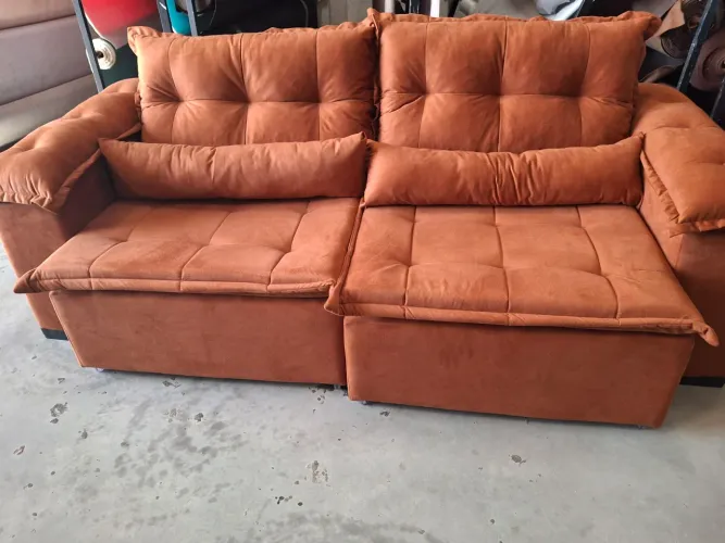 Sofá Retrátil de Canto em Suede 