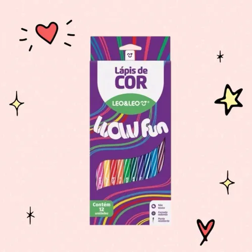Lápis de Cor Leo&Leo Glow Fun 12 unidades