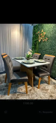 Mesa de Jantar 1,20x90 com 4 Cadeiras de Madeira MACIÇA Madeira