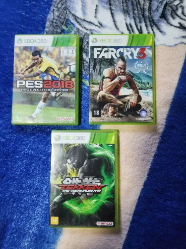 3 jogos Xbox 360 - PES 2018, Far Cry 3 e Tekken Tag Tournament 2