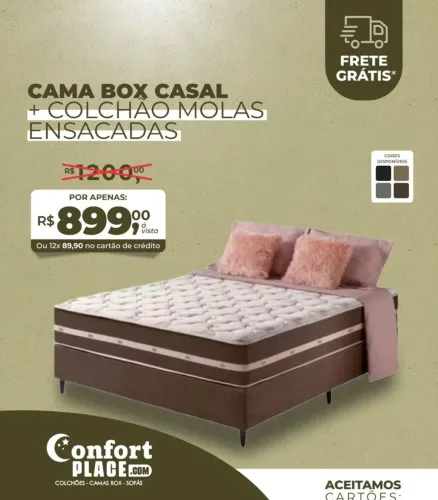 Cama Box Casal + Colchão Molas Ensacadas - Frete Grátis!
