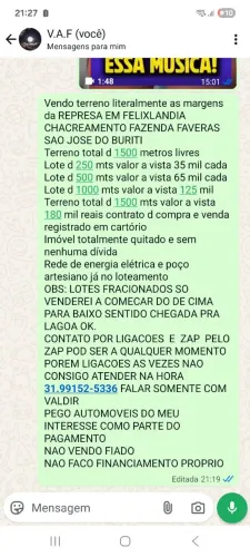 LOTES AS MARGENS DA REPRESA EM SOA JOSE DO BURITI FELIXLANDIA