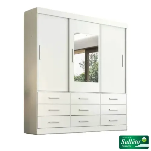 Guarda Roupa New Star 3Pts 9Gvs Branco c/Espelho Sallêto - Entrega Rápida! 