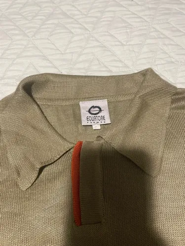 Camisa Polo Equatore Bege com Detalhe Laranja
