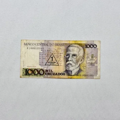 Cédula/Nota de 1000 Cruzados Antiga (Carimbada 1 Cruzado Novo)