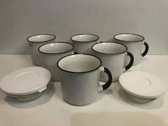 Canecas De Cerâmica 325ml Kit Com 6 unidades Grátis 2 Tigelas Bowl De Vidro Com Tampa