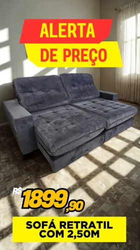 Sofá Retratil Molas Ensacadas 2,50m Cinza Chumbo Novo - Troca de Estoque Utima peça