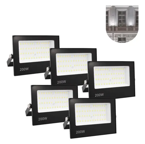 Kit de 5 Refletores LED 200W - Iluminação Potente