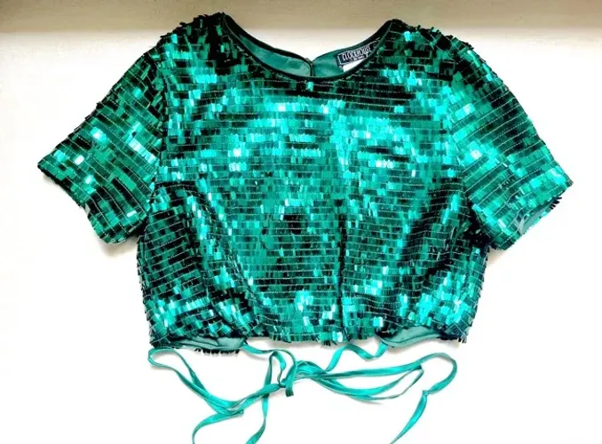 Cropped Festa Paetê Verde Lindo C&A Tam PP