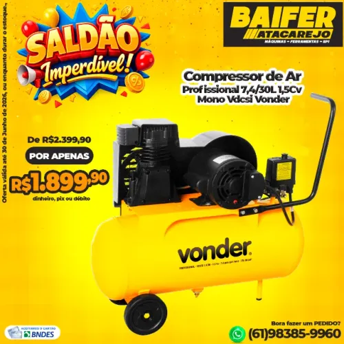 Compressor de Ar Profissional 7,4/30L 1,5Cv Mono Vdcsi Vonder