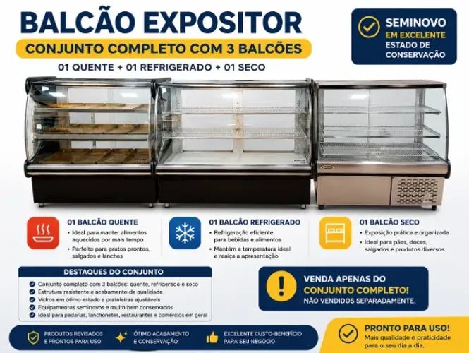 EXPOSITORES SEMINOVOS 01 Quente + 01 Refrigerado + 01