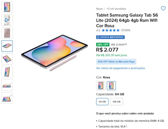 Tablet Samsung S6 lite 
