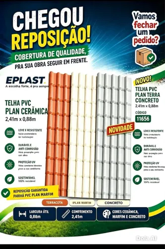 Telha PVC nova e preço bom em cores variadas.