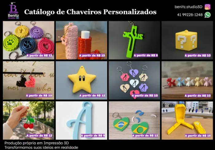 Chaveiros Personalizados em Impressão 3D | Modelos Exclusivos a partir de R$ 8