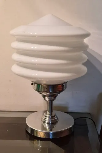 ART deco Luminária de mesa ou teto base madeira alumínio polido cupula opalina belíssima