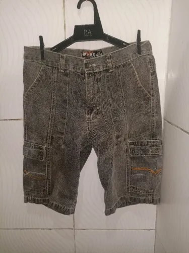 Bermuda Cargo Jeans Preta Masculina 38/40