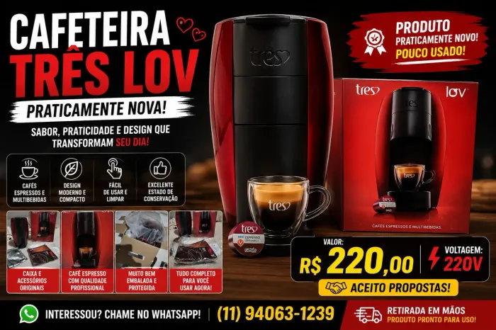 CAFETEIRA TRÊS LOV - PRATICAMENTE NOVA!