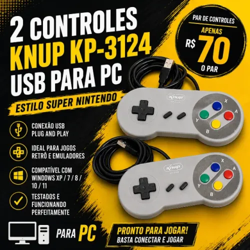 Par de Controles USB KNUP KP-3124 para PC | Estilo Super Nintendo