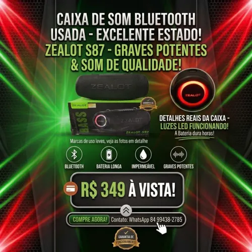 Caixa de Som Bluetooth Zealot S-87 (SÓ 6 MESES DE USO + NA GARANTIA DE FÁBRICA!)