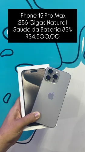 Seminovo: iPhone 15 Pro Max 256GB Natural - Saúde da Bateria 83% | Loja Física 