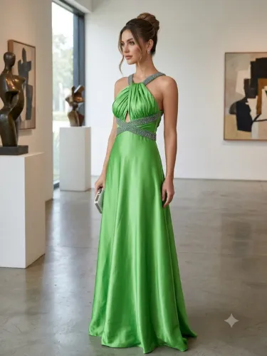 Vestido longo de festa verde esmeralda impecável tam. 42