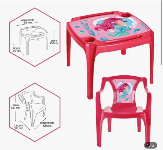 Kit Mesa E Cadeira Infantil Atividades Educativa Rosa Sereia Rosa