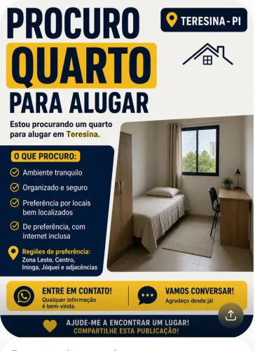 Oi procuro um quarto para alugar em Teresina
