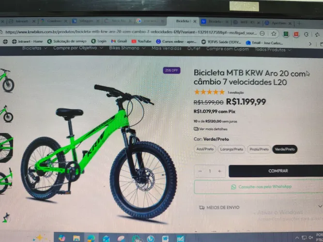 Bicicleta MTB aro 20 7 marchas nova 