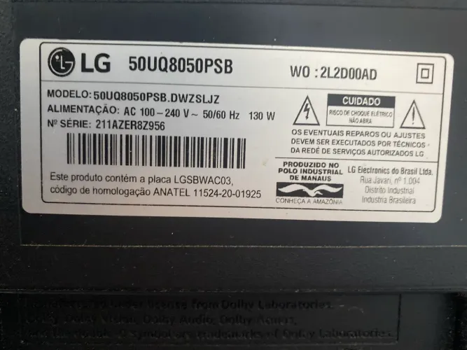 TV LG SMART 50 polegadas com defeito na tela 