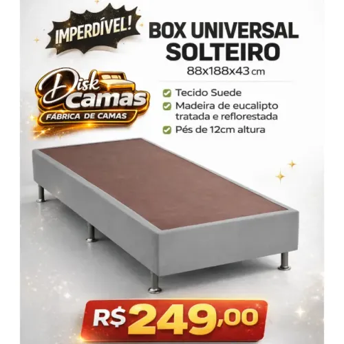 Box universal Solteiro - 88x188x43cm. Pés de 12cm altura. Direto de Fábrica!