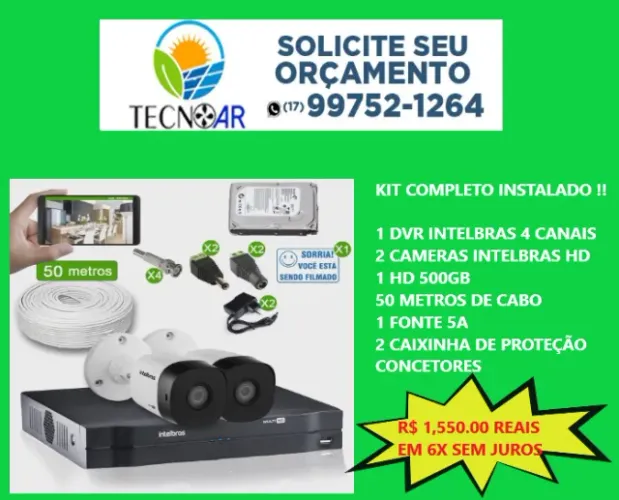 Kit com 2 Câmeras de segurança intelbras já instalada em até 12x