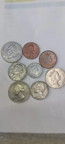 Lote com 8 moedas antigas dos EUA e do Reino Unido ?ideal para colecionadores