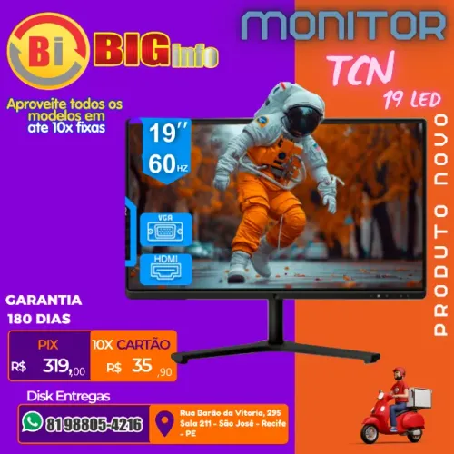 Monitor LED HD Flat TCN 19" 60Hz 5ms 1440x900 - Em ate 10x Fixas