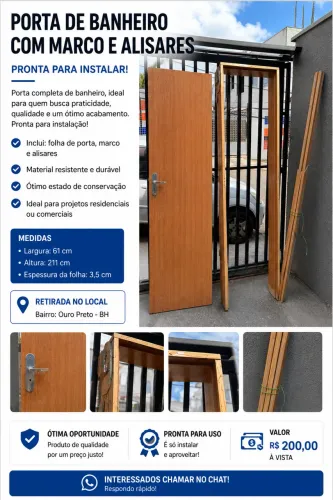 Porta de banheiro com tranca interna (soprano), marco e alisares (NOVOS)