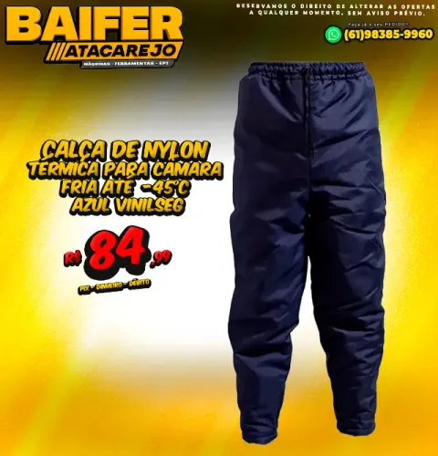 Calça de Nylon Térmica Para Câmara Fria Azul Vinilseg