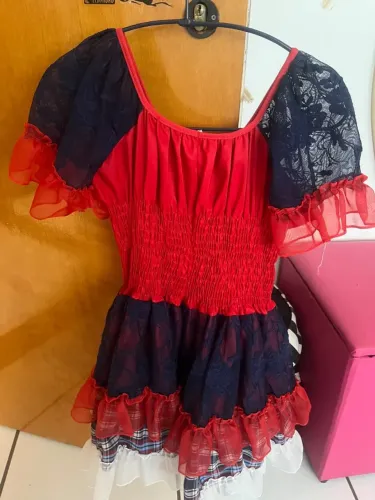 Vestido Festa Junina Vermelho e Azul