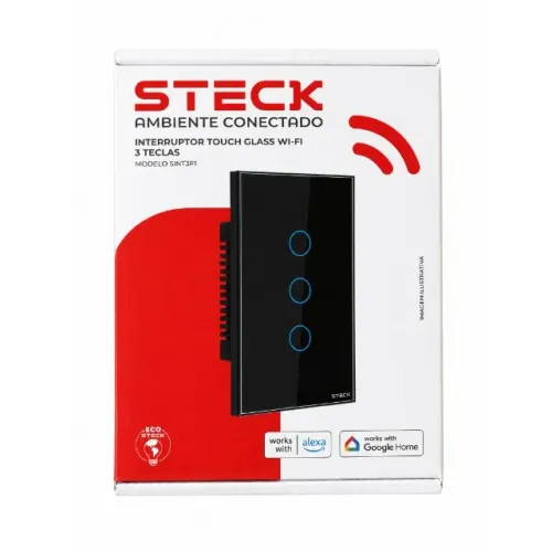 Interruptor Touch Glass Wi-Fi 3 Teclas Steck