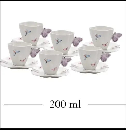 Jogo de xícara com Pires de borboleta porcelana 