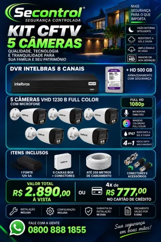 Kit com 5 câmeras intelbras instalado